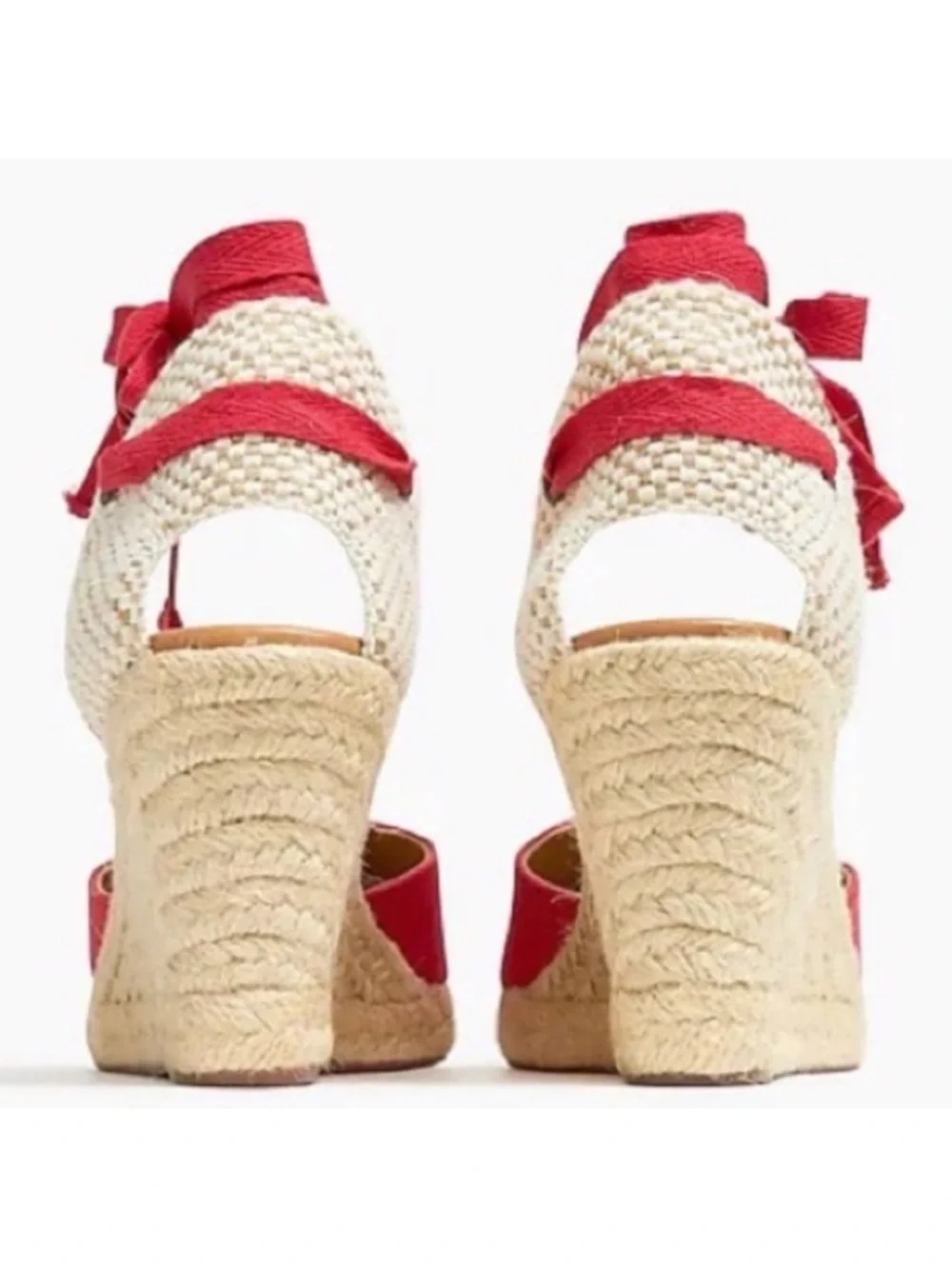 J. Crew Red Canvas Espadrille Wedge Sandals with Ankle Wrap